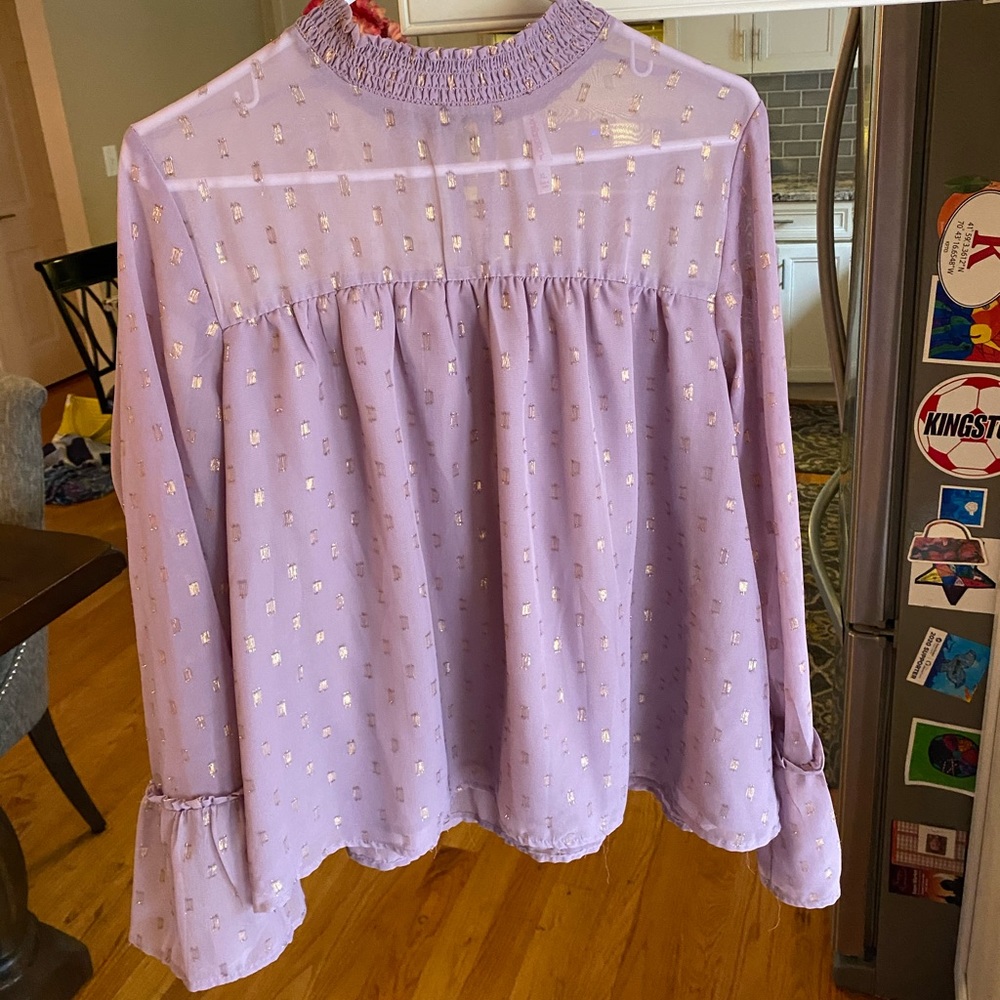 Xhiliration SZ XL lilacs blouse with gold thread